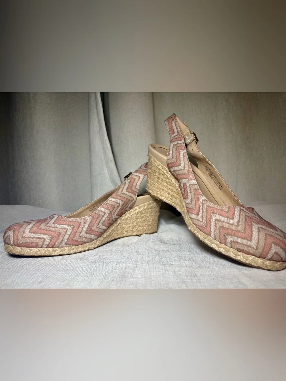 Vionic Coralina Espadrille Wedge Slingback Shoes Dusty Pink Chevron Size 9.5